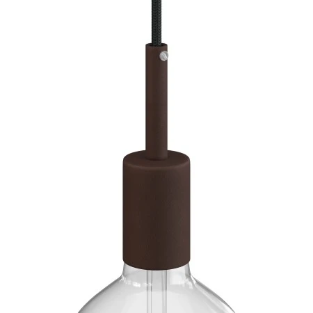 Cylindrical metal E27 lamp holder kit with 7 cm cable clamp - Painted dark rust