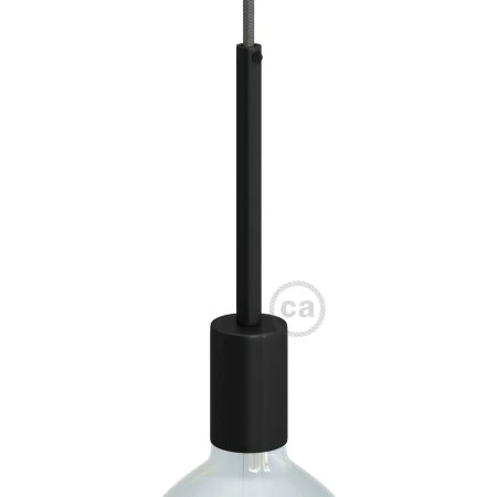 Cylindrical metal E27 lamp holder kit with 15 cm cable clamp - Black