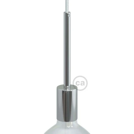 Cylindrical metal E27 lamp holder kit with 15 cm cable clamp - Chrome