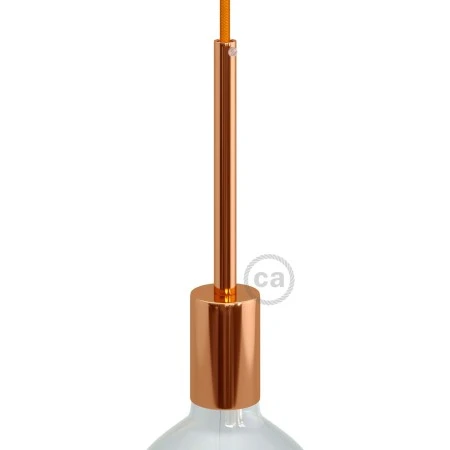Cylindrical metal E27 lamp holder kit with 15 cm cable clamp - Copper