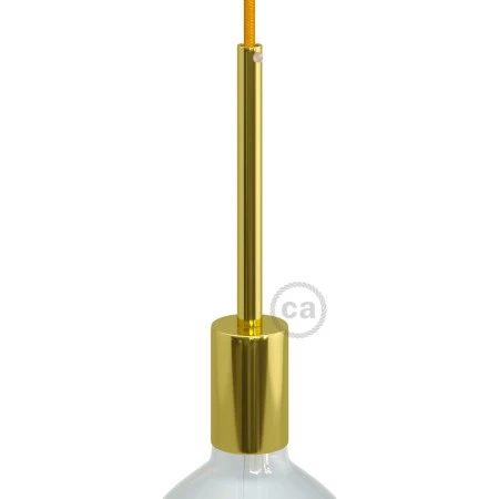 Cylindrical metal E27 lamp holder kit with 15 cm cable clamp - Brass