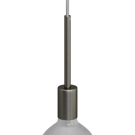 Cylindrical metal E27 lamp holder kit with 15 cm cable clamp - Brushed titanium