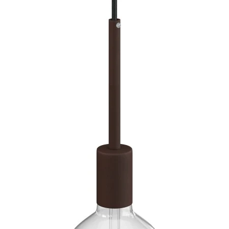 Cylindrical metal E27 lamp holder kit with 15 cm cable clamp - Painted dark rust