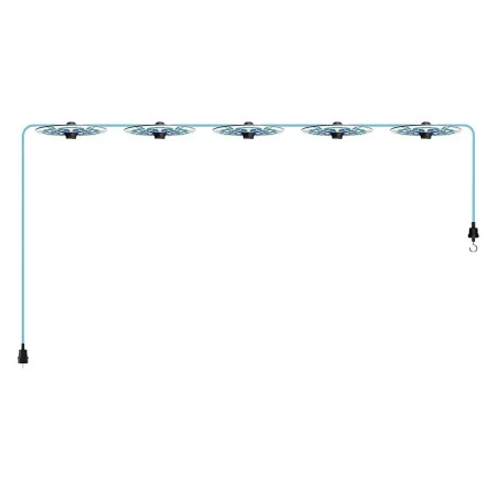 Maioliche' String Light Lumet System starting from 7,5 m with fabric cable, 5 lamp holders and lampshades, hook and black plug - Majolica Blue