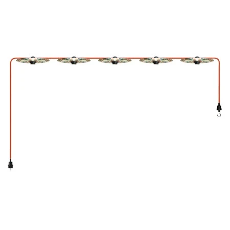 Maioliche' String Light Lumet System starting from 7,5 m with fabric cable, 5 lamp holders and lampshades, hook and black plug - Majolica Red - Green