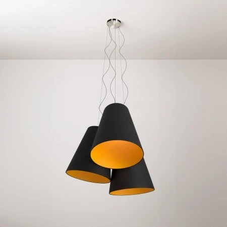 Trittico chandelier with two-tone cone lampshade - Made in Italy - Anthracite - Tangerine