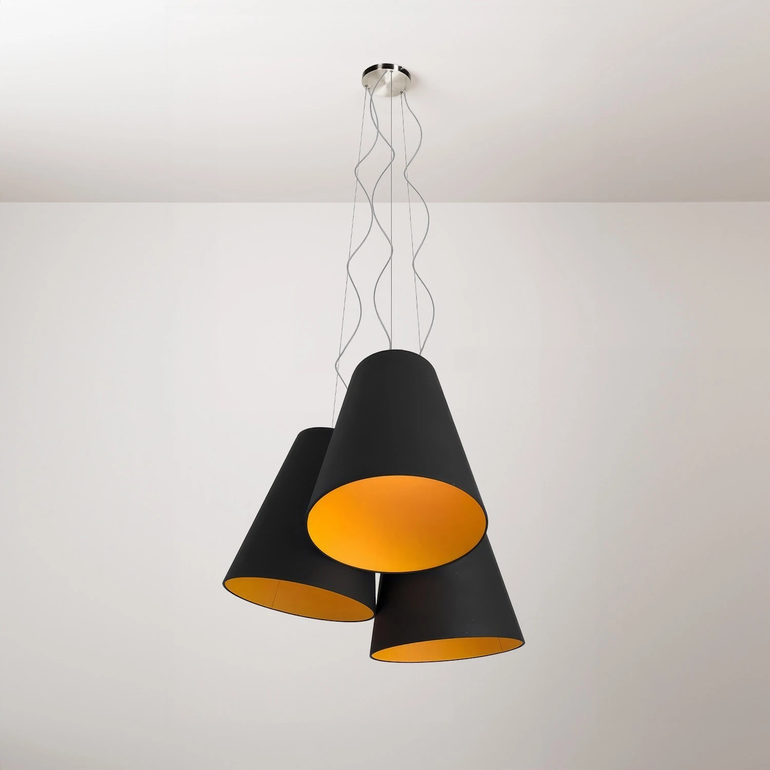 Trittico chandelier with two-tone cone lampshade - Made in Italy