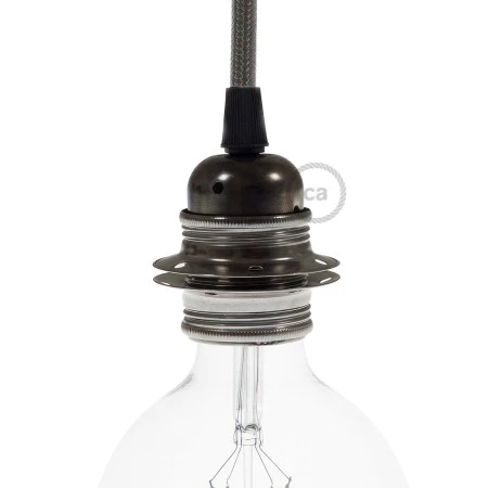 E27 metal lamp holder kit with double ring nut for lampshade - Black pearl