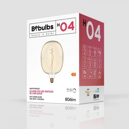 LED Golden Light Bulb Ellipse 170 8,8W 806Lm E27 2200K Dimmable - H04