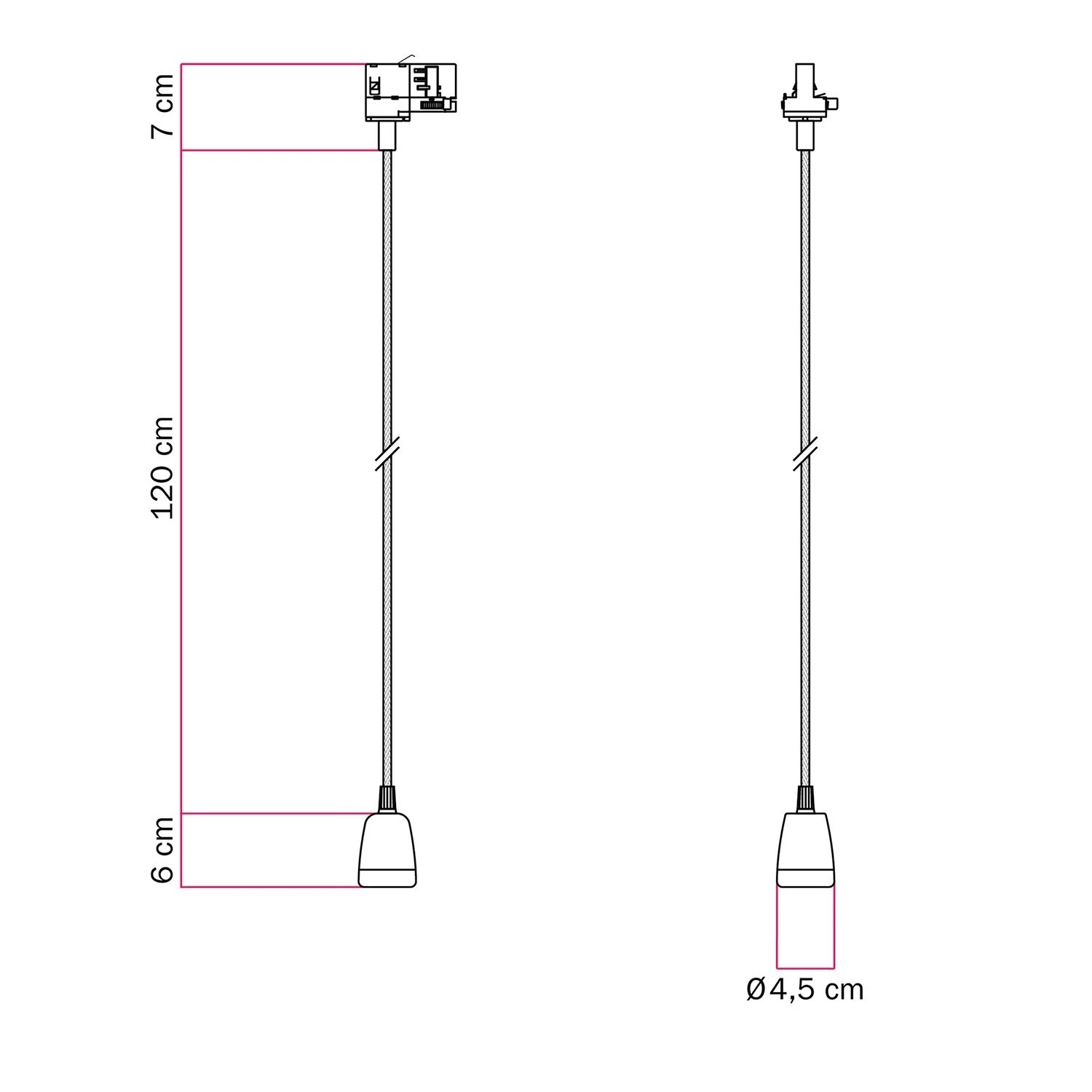 Track pendant lamp with coloured porcelain finish