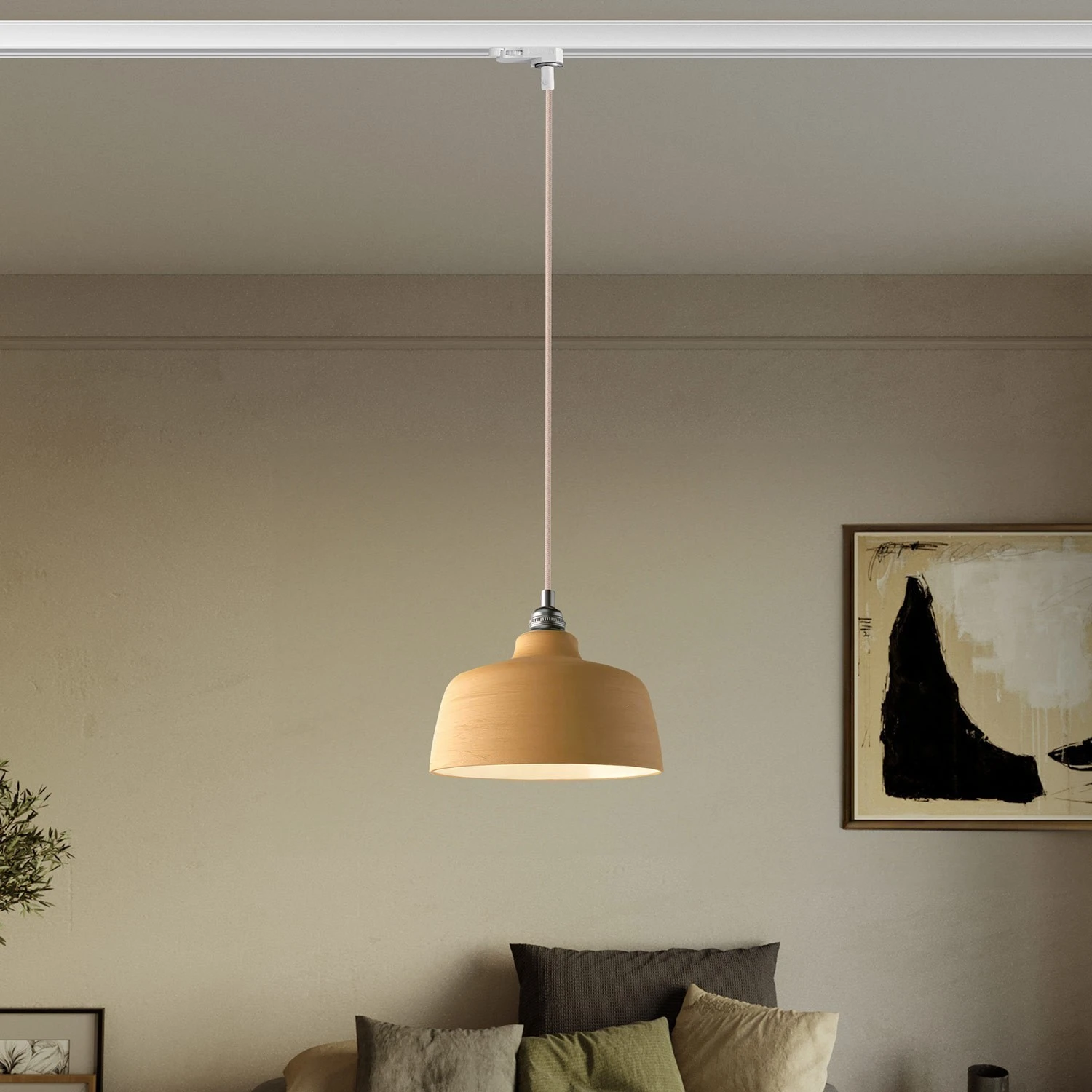 Suspension lamp with Coppa shade and track adapter