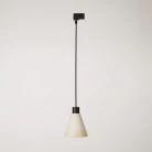 Track pendant lamp with conical wooden shade