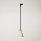 Track pendant lamp with conical wooden shade