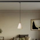 Track pendant lamp with conical wooden shade