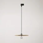 Track pendant lamp with UFO double-sided wooden shade