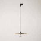 Track pendant lamp with UFO double-sided wooden shade