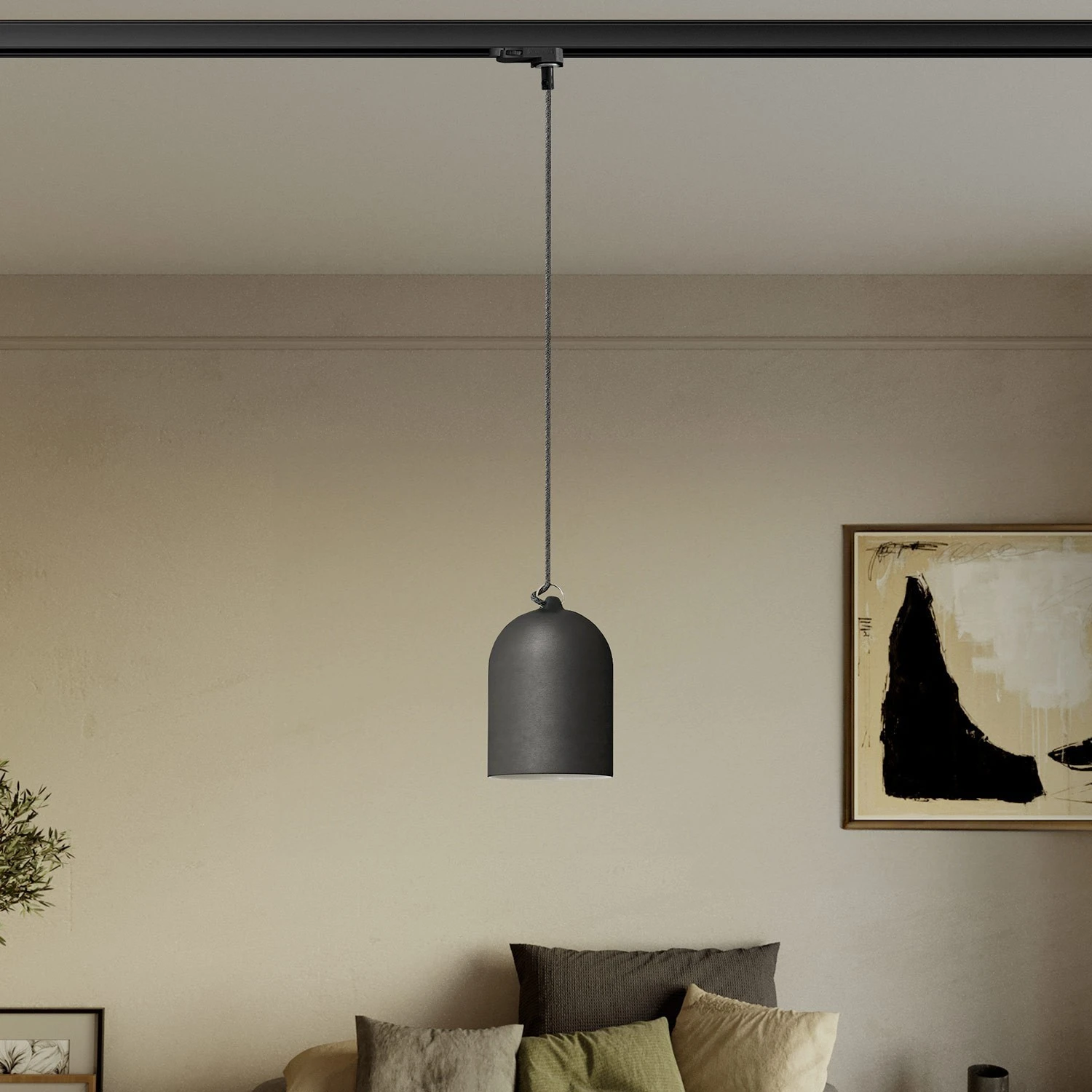 Track pendant with ceramic mini Campana lampshade