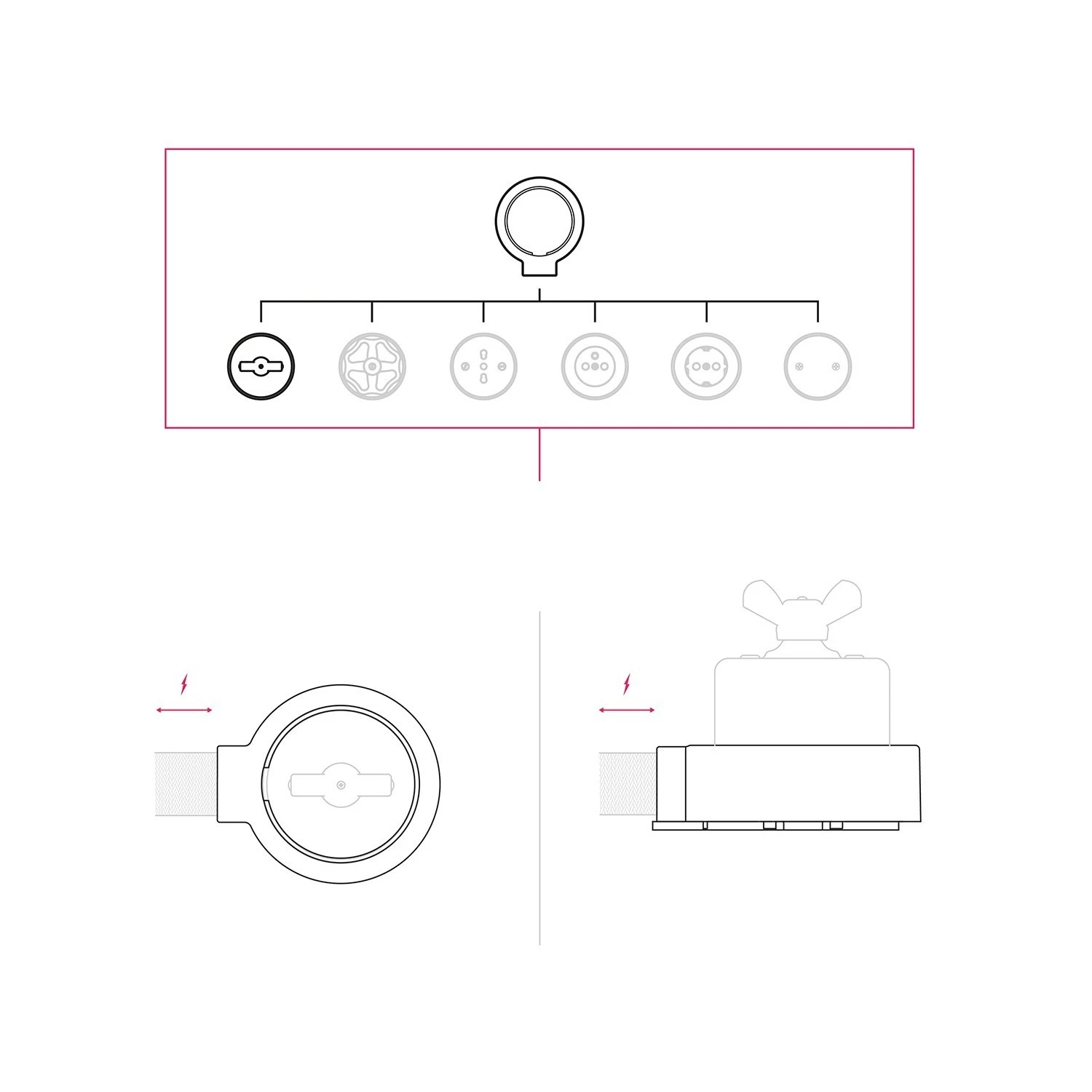 Switch/Diverter kit with butterfly nut and base for Creative-Tubes in white porcelain