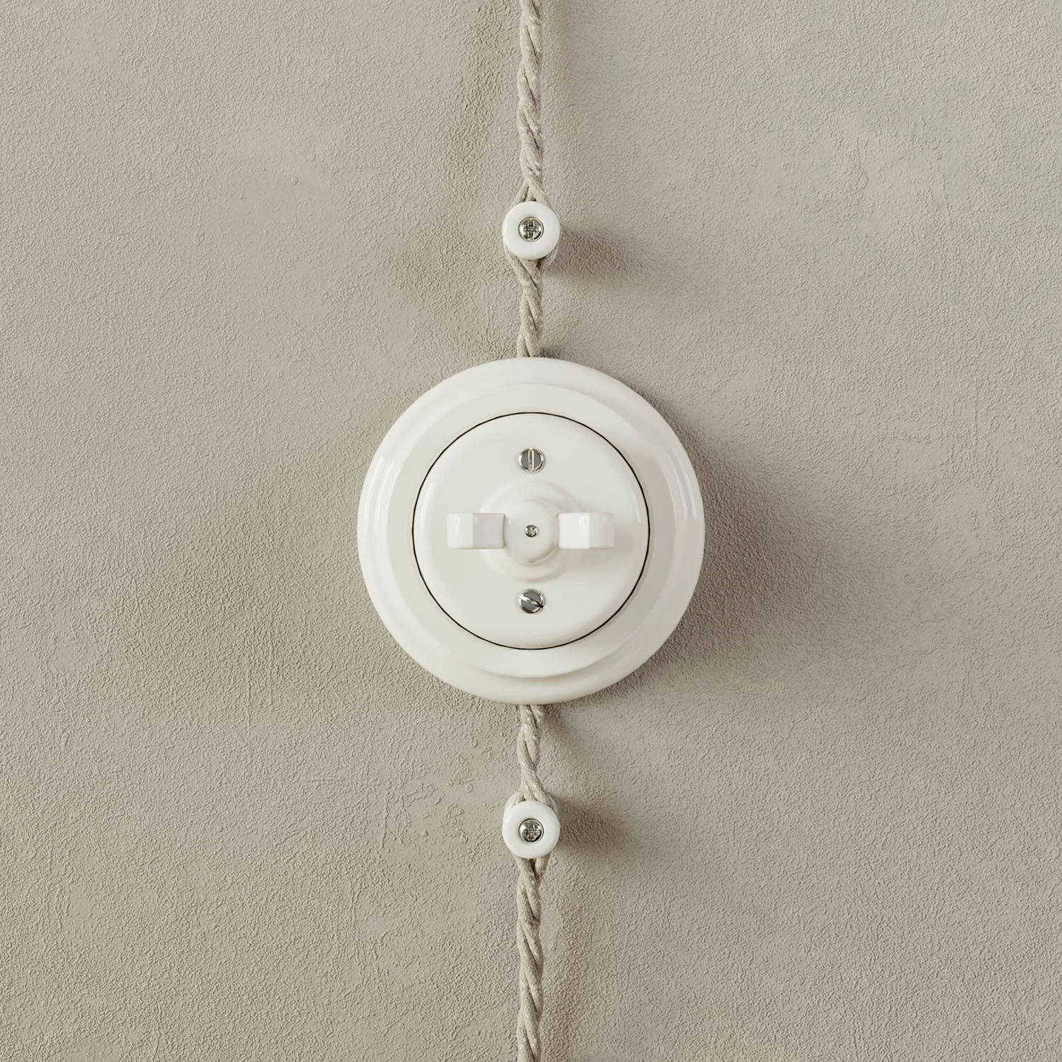 Switch/Diverter kit with butterfly nut and base in white porcelain