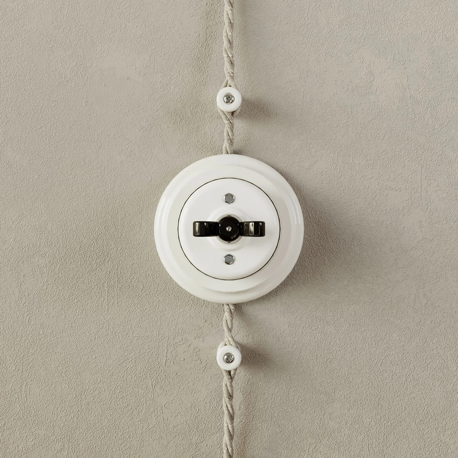 Switch/Diverter kit with butterfly nut and base in white porcelain