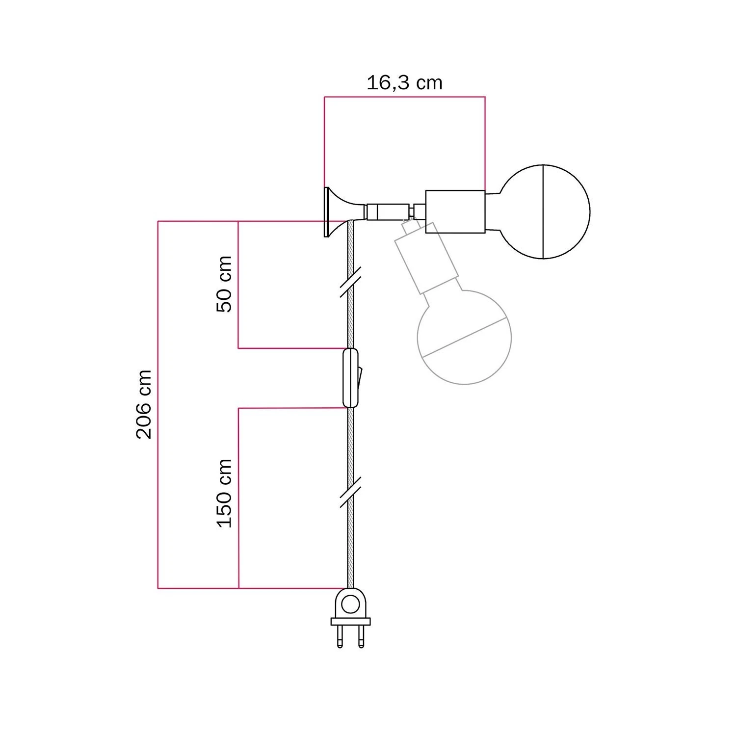 MAG-Y wall lamp with joint and half-sphere bulb