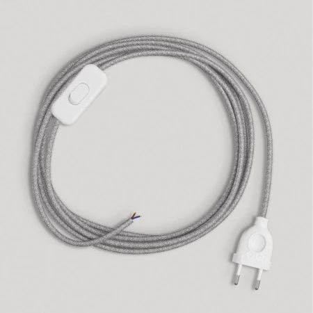 Wiring for lamp with grey linen cable 1.80 m - White