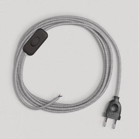 Wiring for lamp with grey linen cable 1.80 m - Black