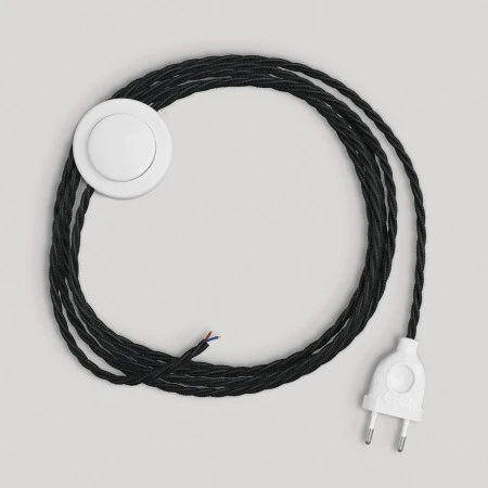 Wiring for lamp with black braided cable 3 m - White