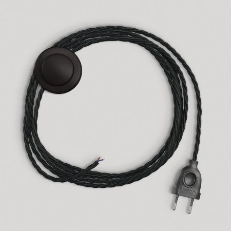 Wiring for lamp with black braided cable 3 m - Black