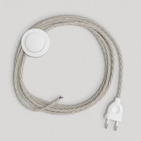 Wiring for lamp with white braided cable 3 m - White