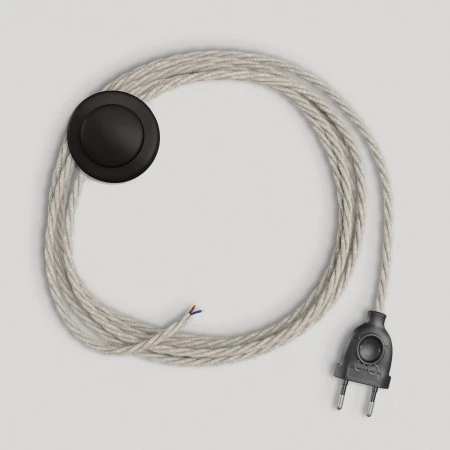 Wiring for lamp with white braided cable 3 m - Black
