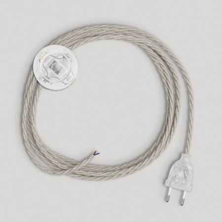 Wiring for lamp with white braided cable 3 m - Transparent