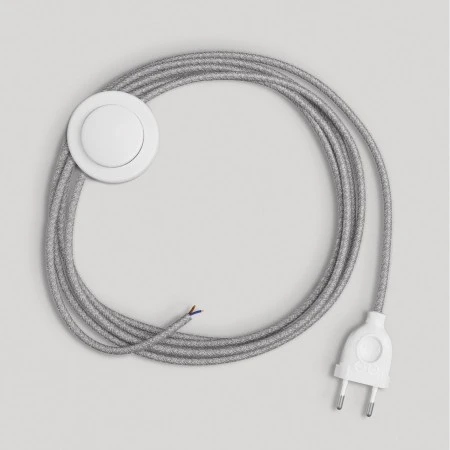 Wiring for lamp with grey linen cable 3 m - White