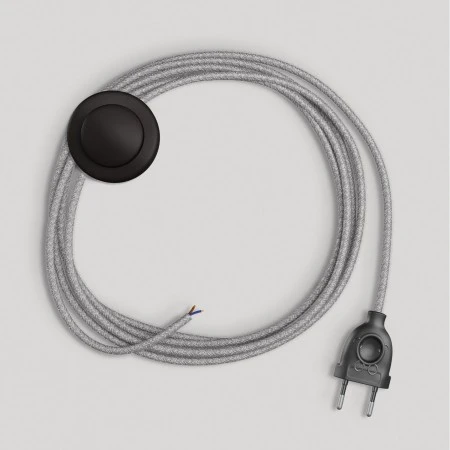 Wiring for lamp with grey linen cable 3 m - Black