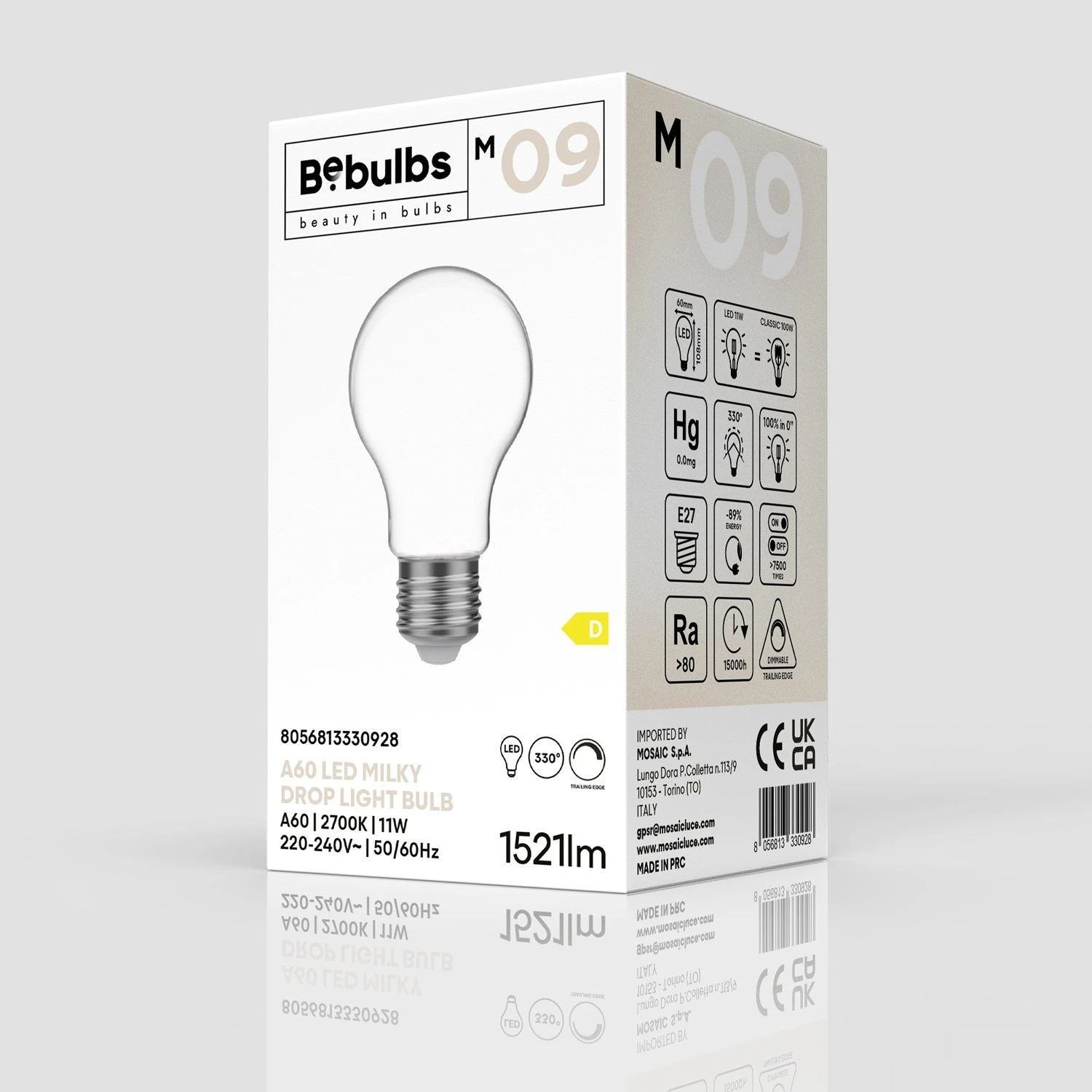 LED Milky Light Bulb Drop A60 11W 1521Lm E27 2700K Dimmable - M09