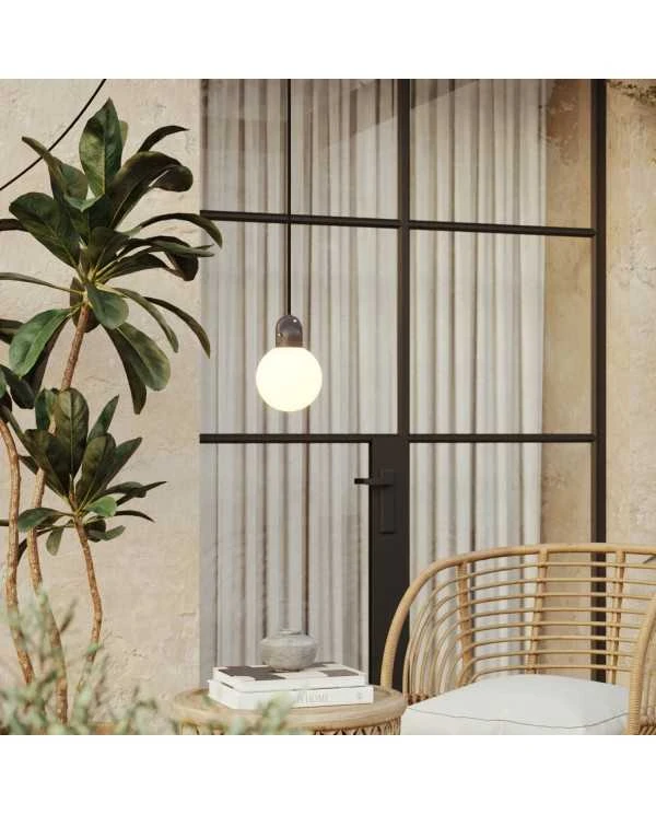 EIVA IP65 plug-in outdoor lamp with UK plug and unbreakable Unbreak-a-Ball shade