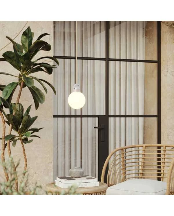 EIVA IP65 plug-in outdoor lamp with UK plug and unbreakable Unbreak-a-Ball shade