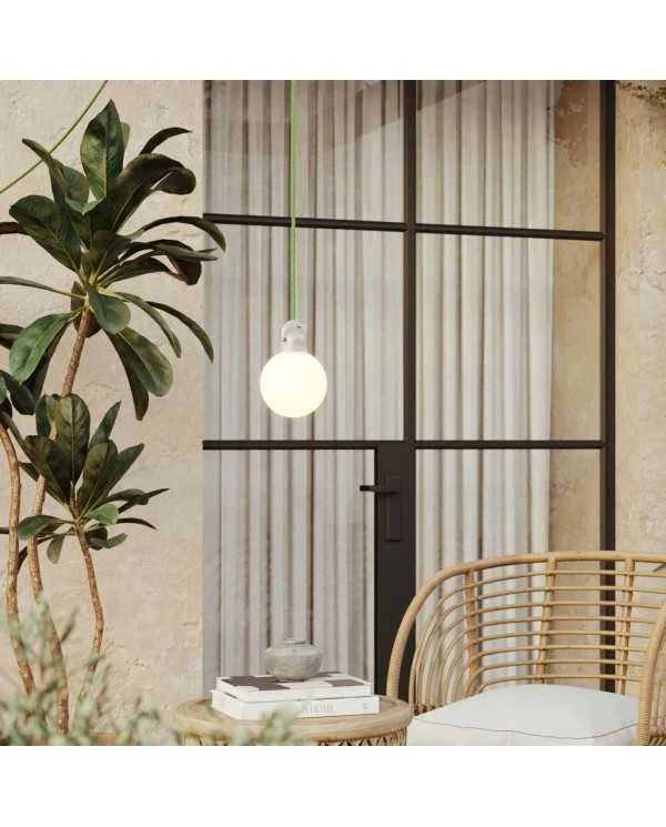 EIVA IP65 plug-in outdoor lamp with UK plug and unbreakable Unbreak-a-Ball shade