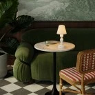 Portable and rechargeable Cabless14 Lamp with droplet bulb and lampshade
