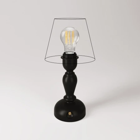 Portable and rechargeable Cabless14 Lamp with droplet bulb and provision for lampshade - Black