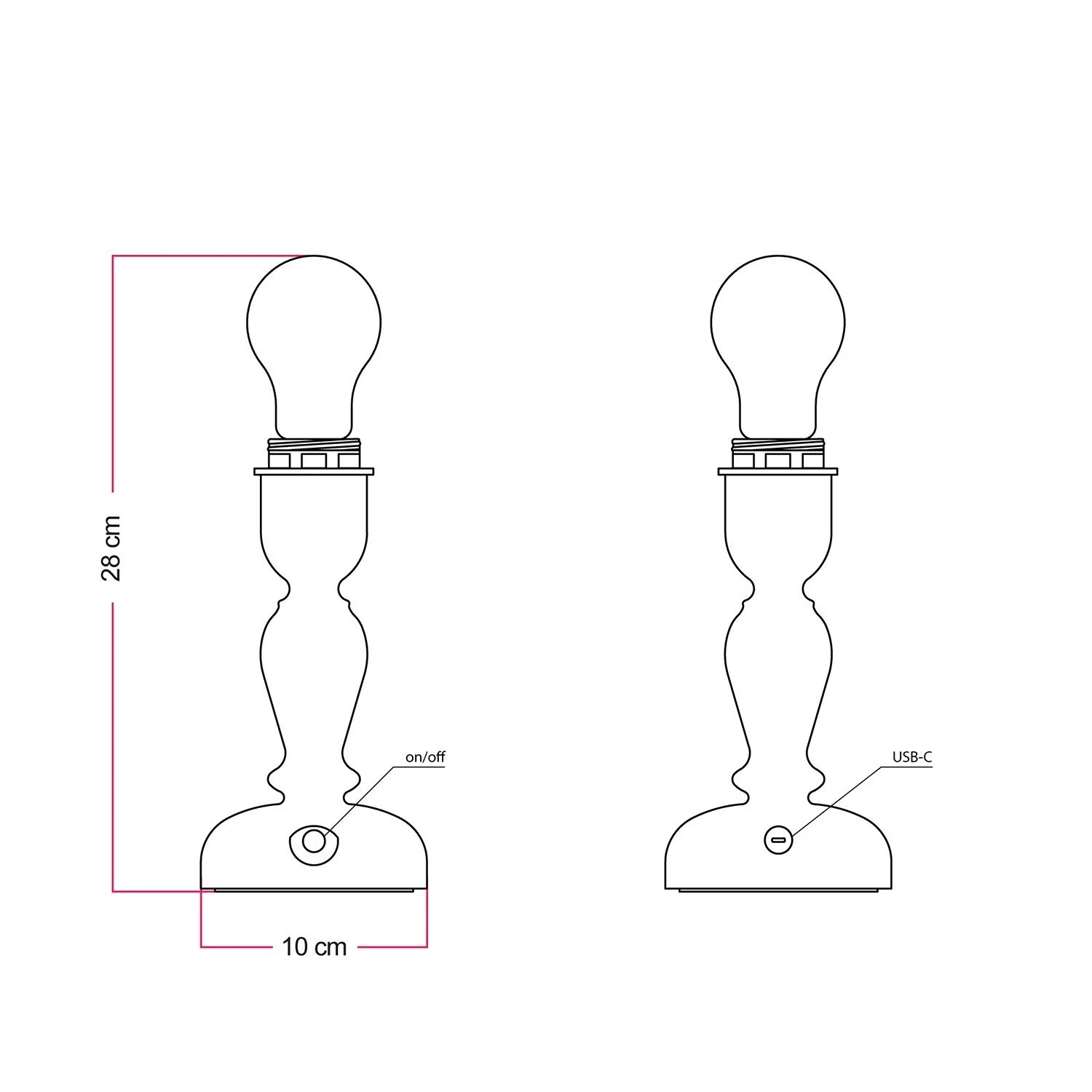Portable and rechargeable Cabless14 Lamp with droplet bulb and provision for lampshade