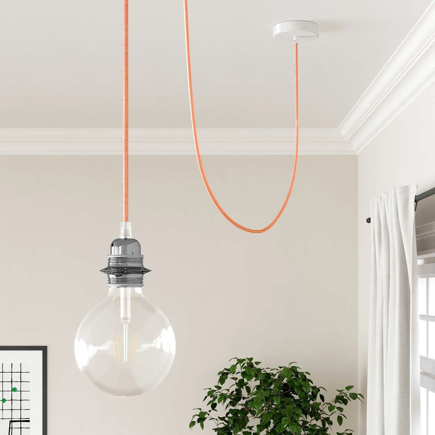 Electric cable covered in peach-coloured fabric - The Original Creative Cables, for modern and vibrant lamps - RM23