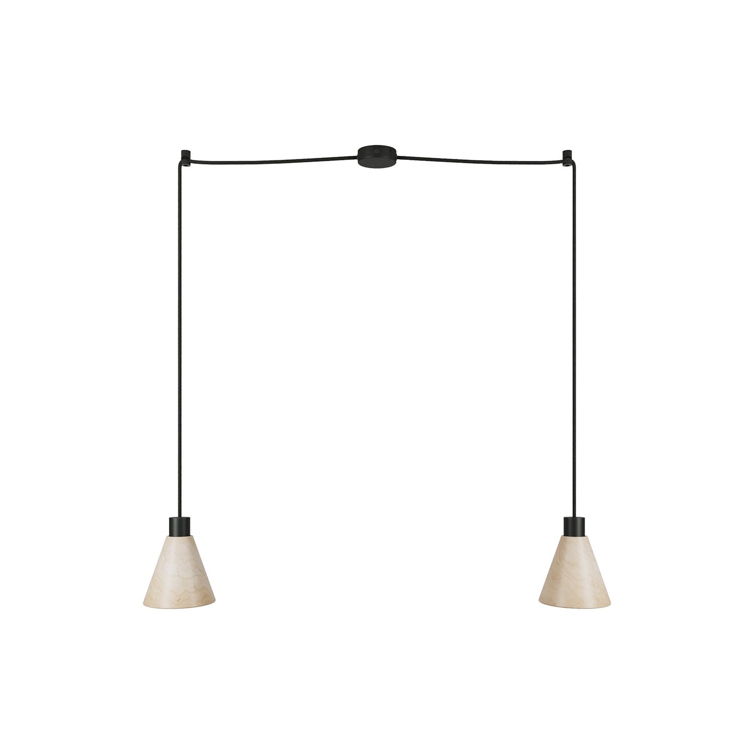 2-drop pendant lamp with wooden conical lampshades