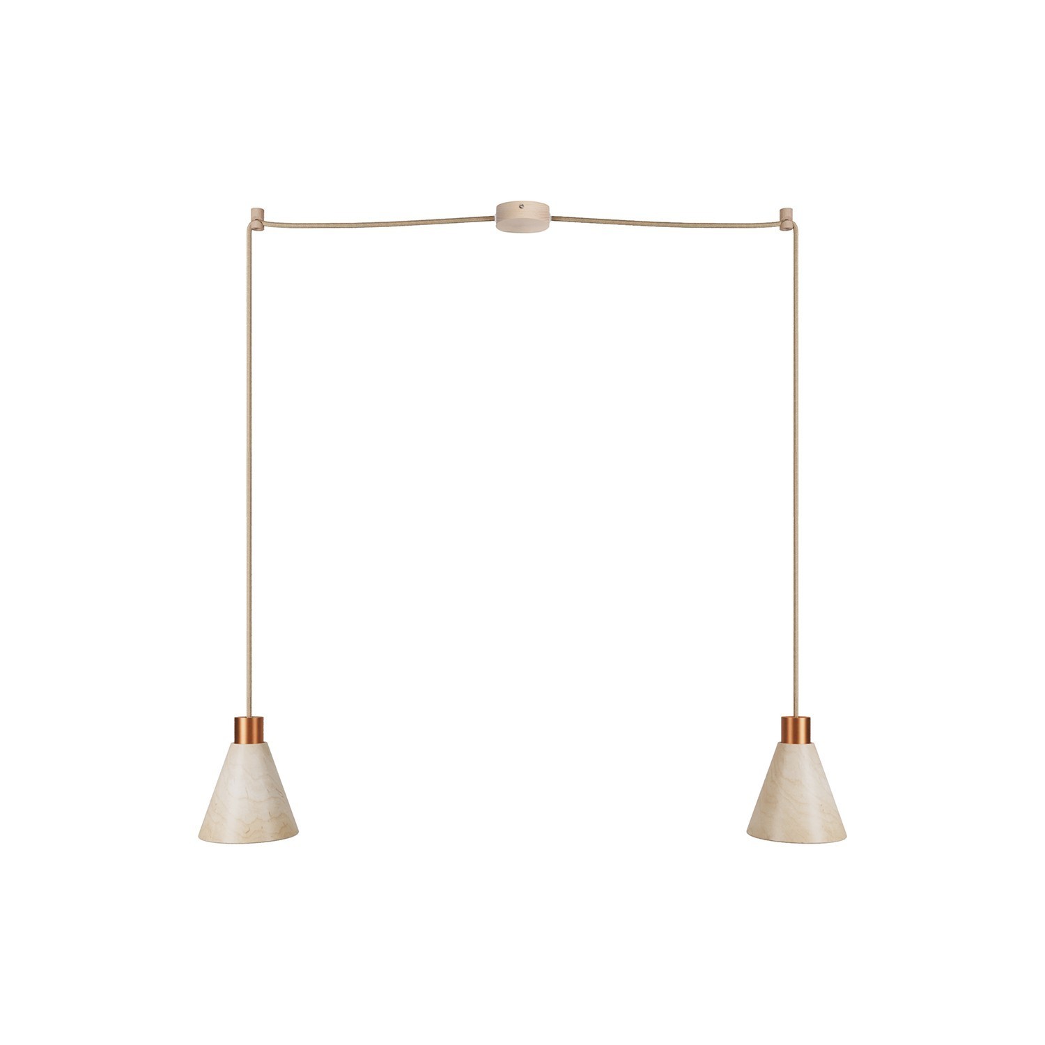 2-drop pendant lamp with wooden conical lampshades