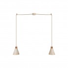2-drop pendant lamp with wooden conical lampshades