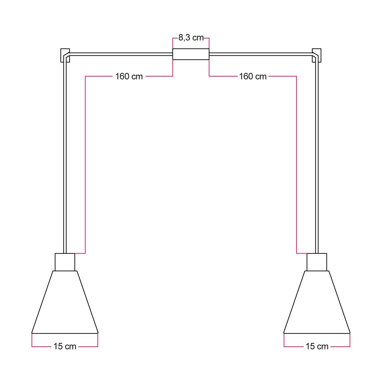 2-drop pendant lamp with wooden conical lampshades
