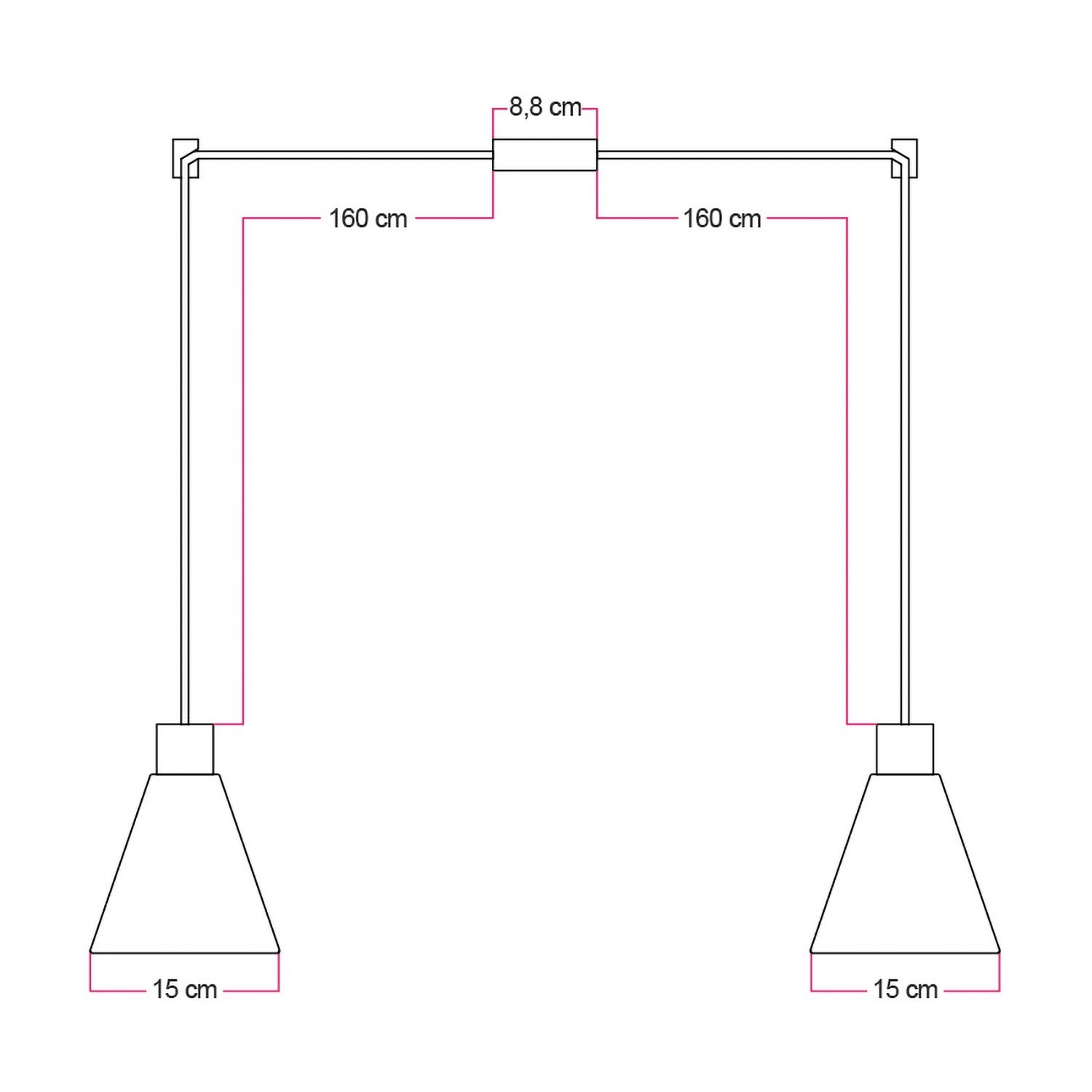 2-drop pendant lamp with wooden conical lampshades