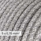 DALI Textile electrical cable 5x0.75 mm² in Grey Mélange Linen - Decorative cable for lighting installations RN02