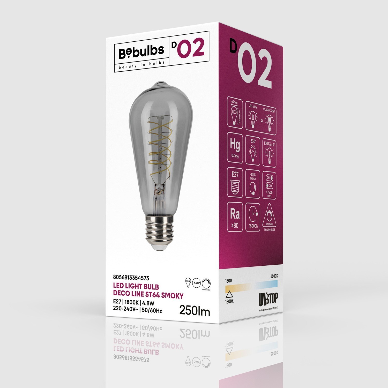 LED Smoky Edison Bulb ST64 4.8W 250Lm E27 1800K Dimmable - D02