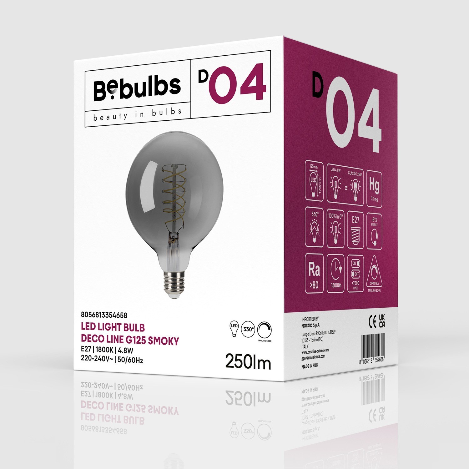 LED Smoky Globe Bulb G125 4.8W 250Lm E27 1800K Dimmable - D04